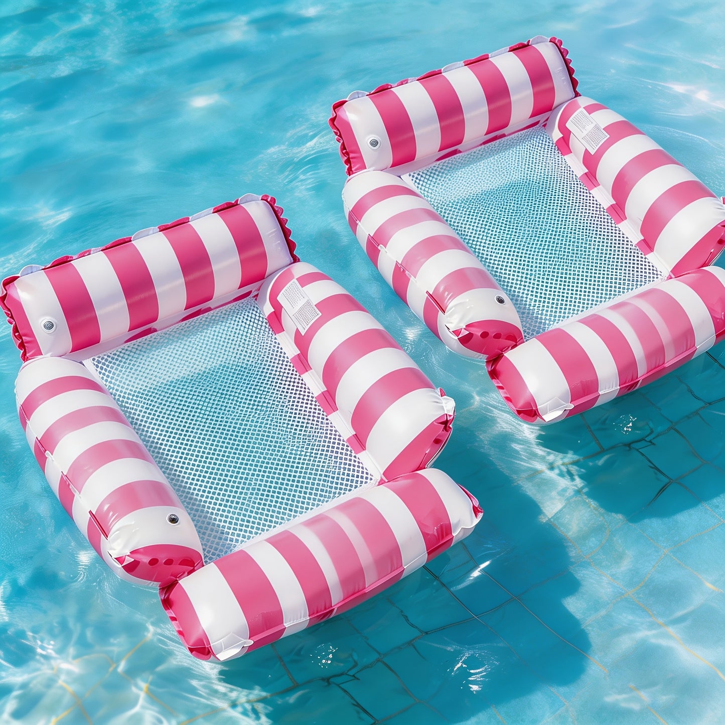 2/3pcs Adult Inflatable Pool Float Bed, Floating Pool Chair with Cooling Mesh, 110Cm/43.3In Portable Foldable Seat, Beach Vacation Essential, Striped Adult Float Bed, Inflatable Swim Ring