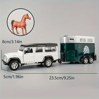 White SUV towing horse carriage