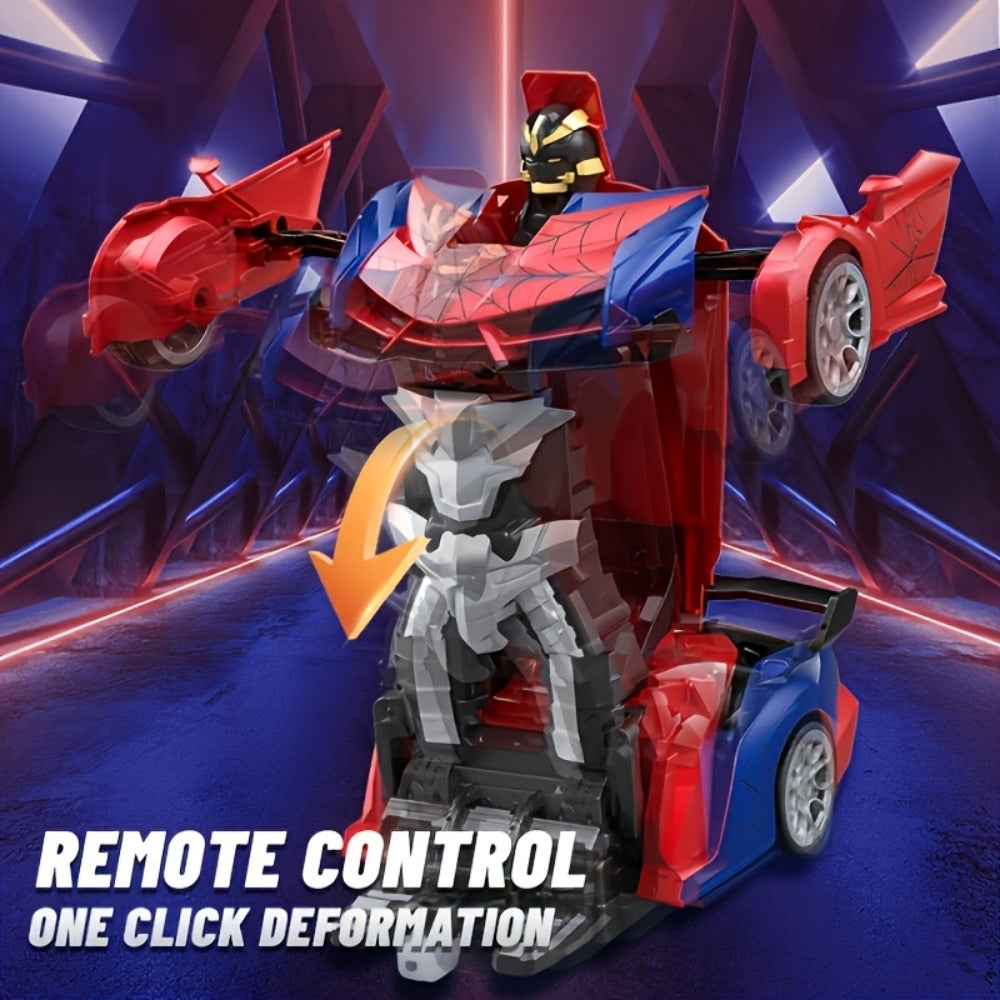 Transforming Robot RC Car 1:18 Scale – One-Button Transform, LED Headlights, 360° Spinning & Drifting Remote Control Toy Car for Boys & Girls, Birthday Christmas Easter Gift, Grey Red Silver