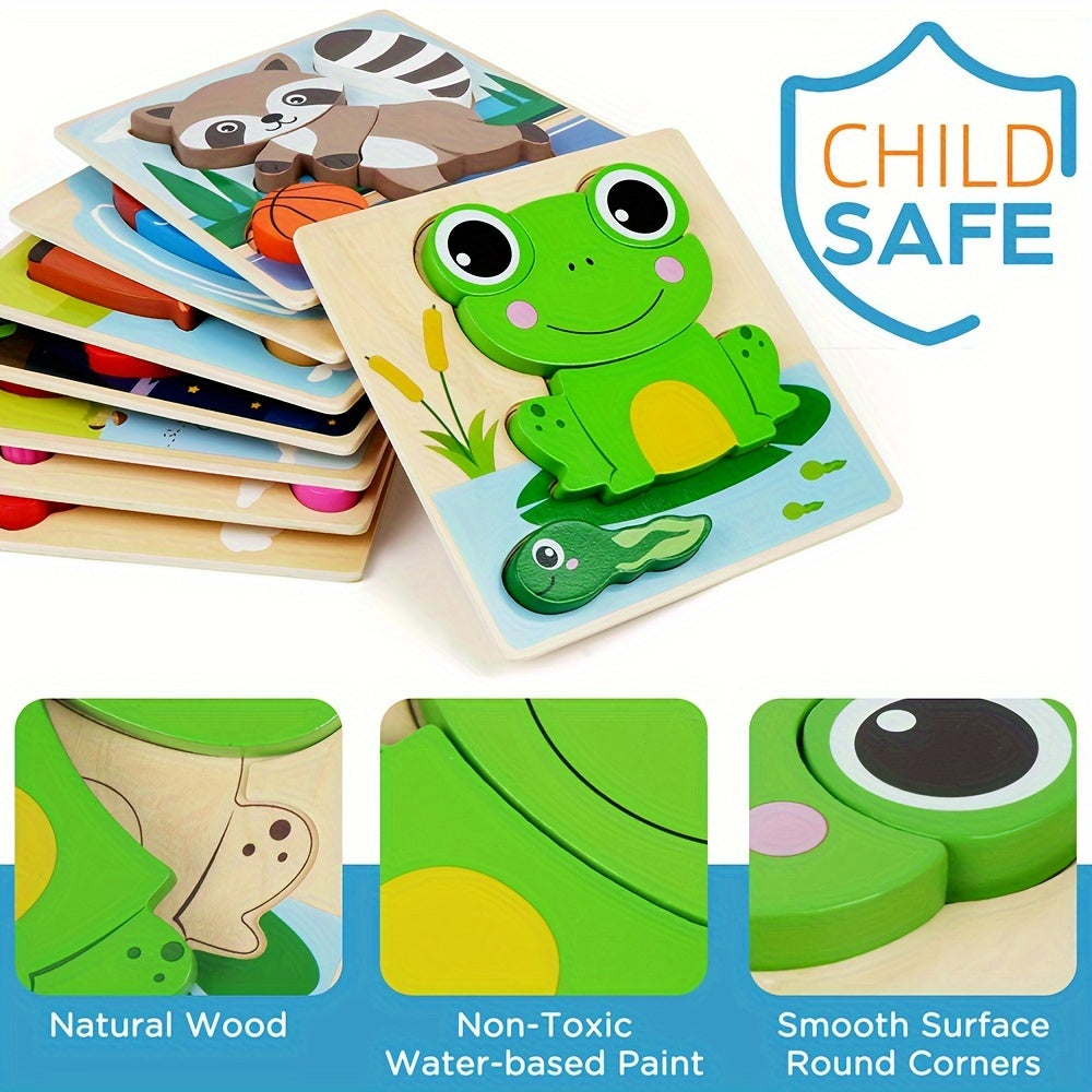 Wooden Puzzles For Toddlers Baby Infants 12 Months+, 8 Pack Animal Puzzles Toys For Boys Girls Colors & Shapes Cognition Skill Learning, Learning Toys, Preschool Educational Tools, Christmas Birthday Thanksgiving Day Gifts Present