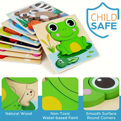 Wooden Puzzles For Toddlers Baby Infants 12 Months+, 8 Pack Animal Puzzles Toys For Boys Girls Colors & Shapes Cognition Skill Learning, Learning Toys, Preschool Educational Tools, Christmas Birthday Thanksgiving Day Gifts Present