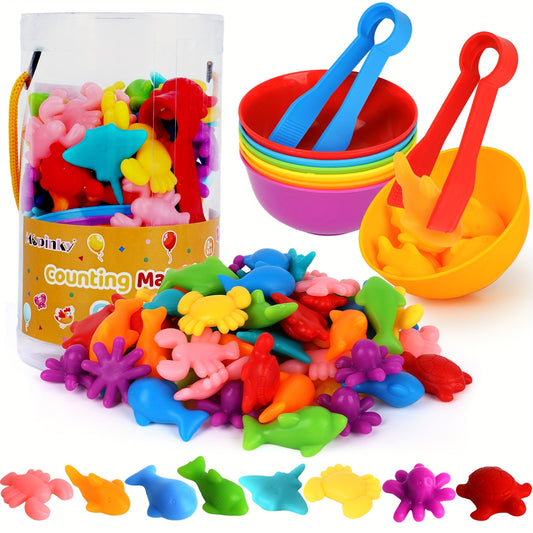 [Mother's Day Gifts] Color Sorting Toy With Sorting Bowl:64pcs Ocean Animals Counting Matching Game Math Learning Activity Educational Sensory Toy, Mother's Day Gifts