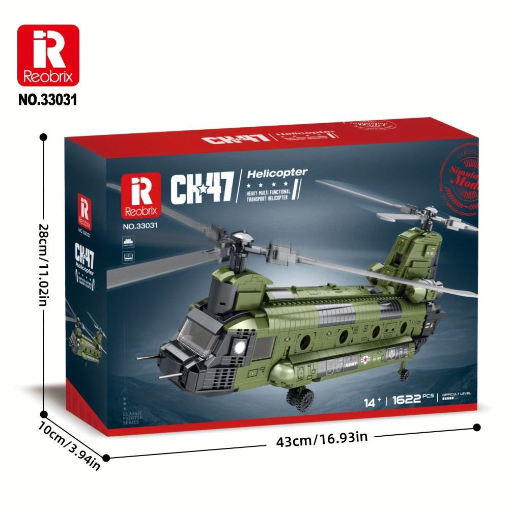 Chinook Helicopter Building Blocks Set 1622 Pcs – US Military CH-47 Transport Helicopter MOC Model Kit for Adults & Teens, Military Aircraft Display Build, Christmas Birthday Gift for Aviation Fans