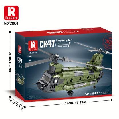 Chinook Helicopter Building Blocks Set 1622 Pcs – US Military CH-47 Transport Helicopter MOC Model Kit for Adults & Teens, Military Aircraft Display Build, Christmas Birthday Gift for Aviation Fans