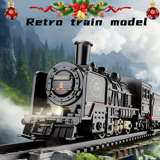 Battery Operated Steam Engine Train Toy Set with Tracks – Electric Locomotive Model for Kids Boys Girls Ages 3+, Classic Black Train, Birthday Christmas Halloween Gift