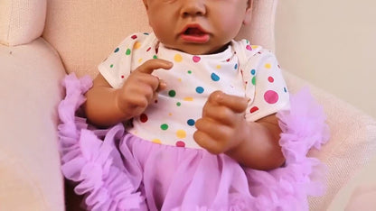 African American Reborn Baby Doll 21.5 Inch Full Vinyl – Curly Hair Black Girl Doll, Hand-Painted Lifelike Skin, Collectible Art Doll, Birthday Christmas Holiday Gift for Kids Ages 3+ & Collectors