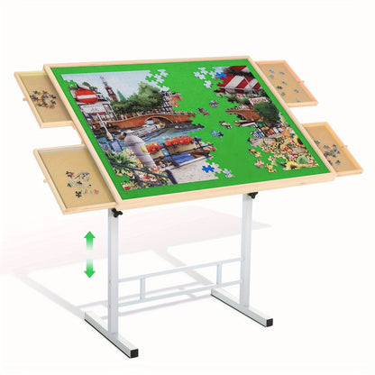 Puzzle Table with 4 Drawers for 1500pcs, Adjustable Angle & Height Jigsaw Puzzle Table with Metal Legs | 35"x26" Tilting Puzzle Board for People with Neck Or Back Pain Halloween Christmas Gift