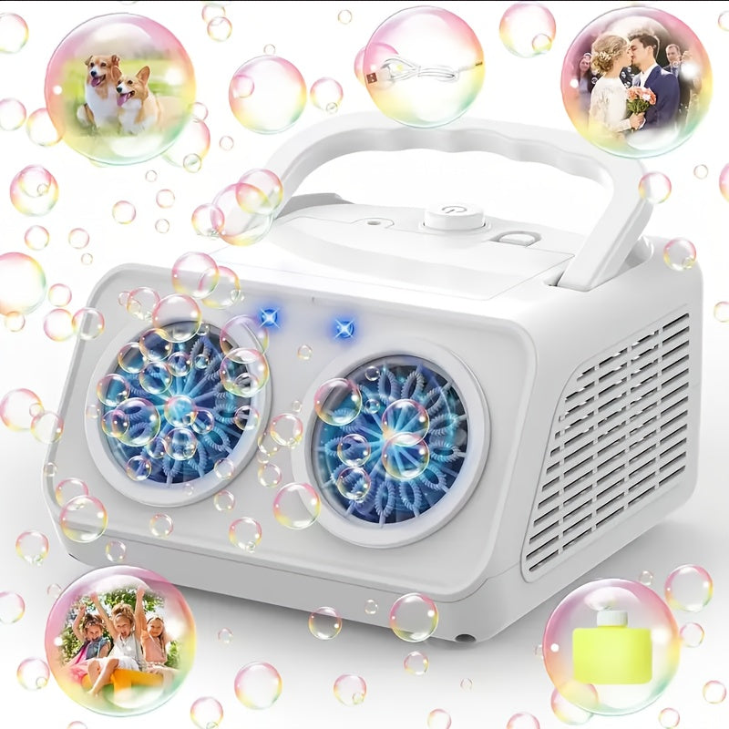 Electric Bubble Maker for Kids, Producing Over 20, 000 Bubbles Per Minute with Dual Fans, Includes 10X Bubble Solution, Ideal for Outdoor Play