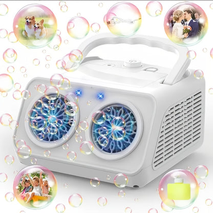 Electric Bubble Maker with 10X Bubble Solution – Dual Fan 20000+ Bubbles Per Minute Machine for Kids, Outdoor Birthday Party Toy for Boys Girls, Battery Operated Bubble Blower White or Black