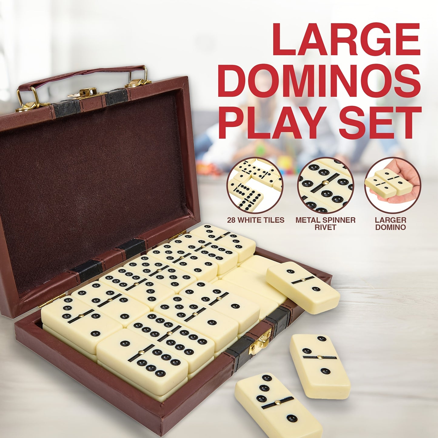 Extra Large Dominoes Set - 28 Classic White Dominoes, Storage Box, Portable Design, Perfect for Family Games, Party Games, and Team Building Activities. Board Game