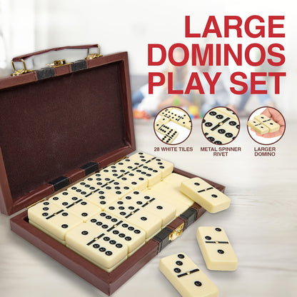 Extra Large Dominoes Set - 28 Classic White Dominoes, Storage Box, Portable Design, Perfect for Family Games, Party Games, and Team Building Activities. Board Game