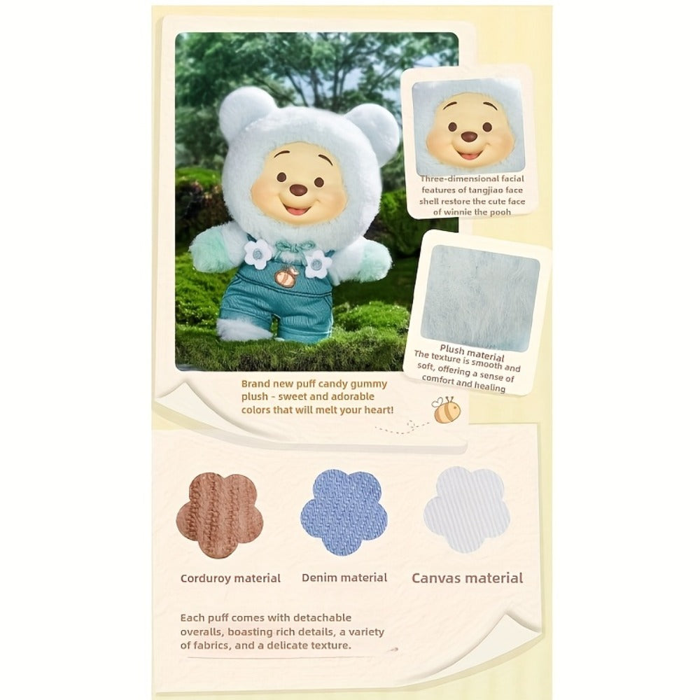 MINISO Disney Winnie the Pooh Candy Series Plush Toy 1pc Random — Licensed Soft Stuffed Animal, Kawaii Birthday Christmas Halloween Graduation Gift for Kids Girls Teens