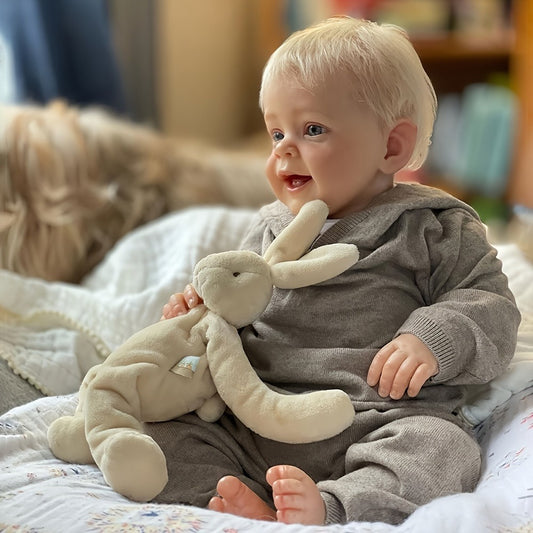Reborn Baby Boy Doll 24 Inch Lifelike Realistic Newborn Soft Cloth Body Vinyl Limbs Hand-Rooted Hair Weighted Gift Set for Girls Kids Collectors