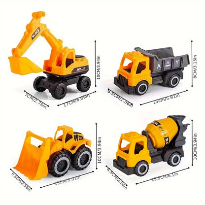 4pcs STEM Kids Construction Toy Vehicle Kit for Two Years Or More Kids Shatterproof Excavator Mixer Dump Truck Bulldozer Engineering Toy Cars for Two Years Or More Kids Toys Boy Car Christmas, Thanksgiving, Children's Day, New Years Day GIfts