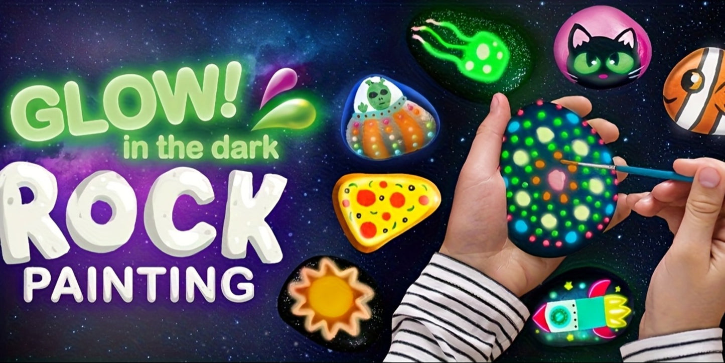 Stone Painting Set Glow in the Dark for Kids – Graffiti Puzzle Outdoor Art Craft Activity Kit Non-Toxic Screen-Free Creative Birthday Party Gift for Boys Girls Ages 5+