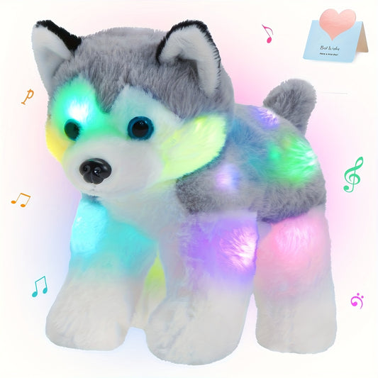 12" Musical And Glowing Husky Puppy Plush Toy, Cute And Soft Dog Stuffed Animals, Cozy Night Light Decor, Perfect Birthday Present For Toddlers Kids, Boys Girls, Playing Toy Doll, Valentine'S Day For Wife Or Girlfriends, Mother'S Day Gift