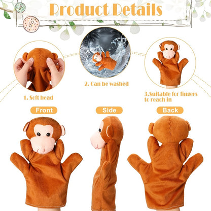 12pcs Hand Puppet Zoo Animal Plush Puppets Cute Animal Hand Puppets Plush Pretend Toys, with Tiger Lion Bear Leopard Design for Telling Story Teaching Role Play, Christmas, Halloween Special Gifts