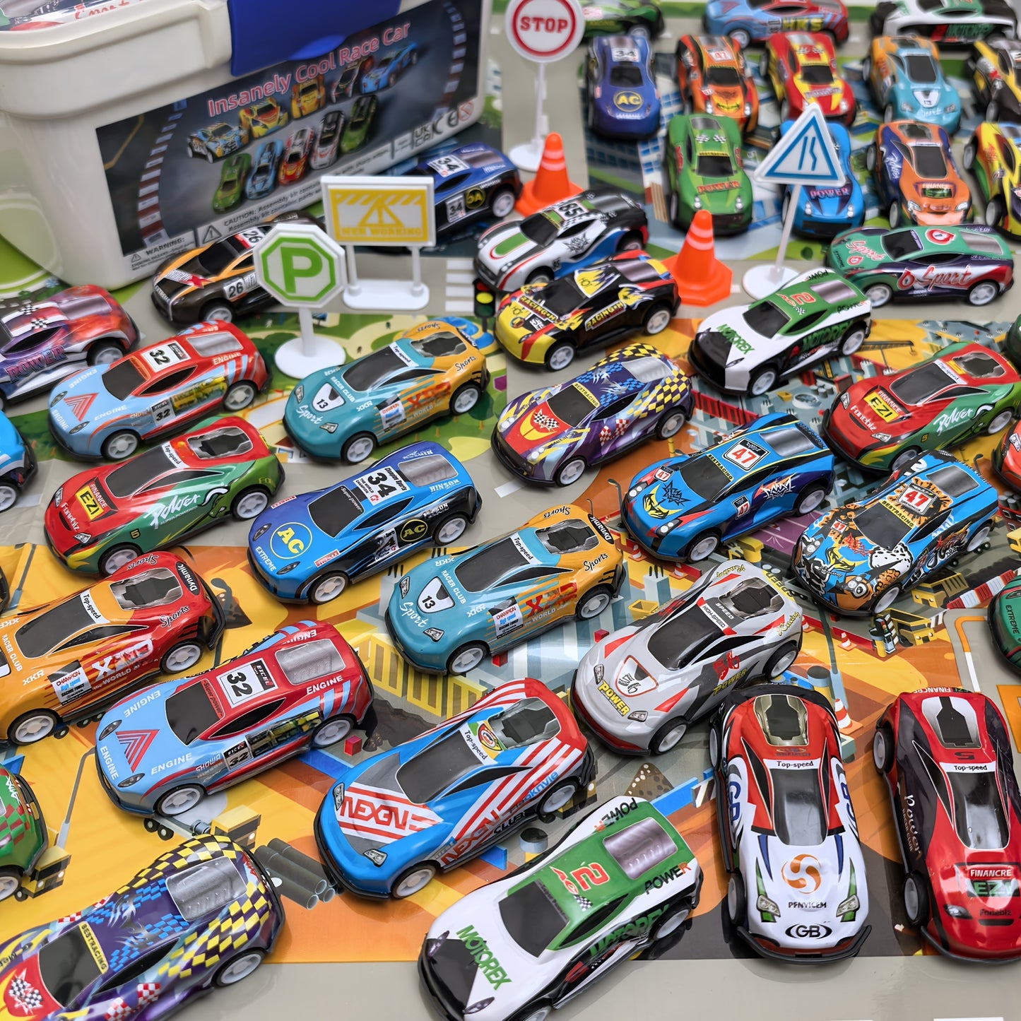 64pcs Toy Car Set with Storage Box & Foldable Play Mat - Pull-Back Metal Racing Cars, Educational And Fun Gift for School Activities, Children's Party Favors, Ideal for Boys & Girls Aged 3+ for Christmas, Thanksgiving, New Year & Birthday Presents