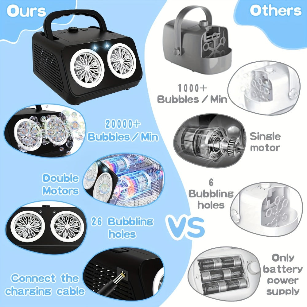 [Double Fan Bubble Machine] 1/ 2 Sets - Party Essential, Atmosphere Bubble Machine, Indoor and Outdoor Children's Toys, Wedding, Birthday, Halloween and Christmas Gifts (excluding Batteries and Foam Liquid), Activities and Entertainment
