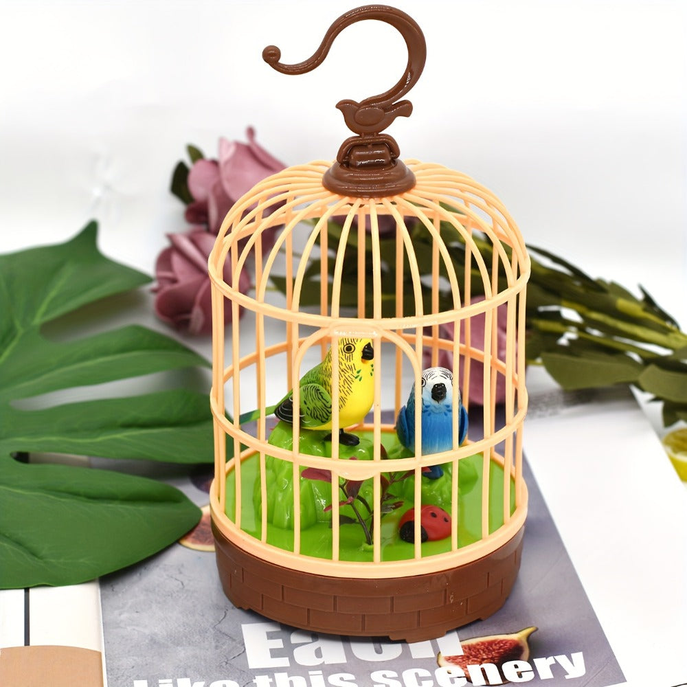 Mini Voice-Activated Birds Birdcage Toys, Chirping And Wings Fluttering Parrot Animals Toy Gifts for Kids Children