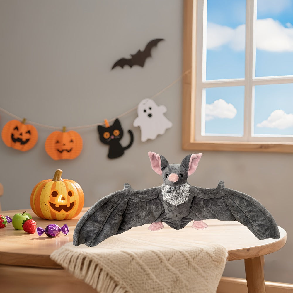 Giant Bat Plush Stuffed Animal 23" Wingspan — Soft Grey Spooky Bat Toy, Halloween Decor for Home Bedroom Car, Cute Creepy Gift for Kids Adults Animal Lovers