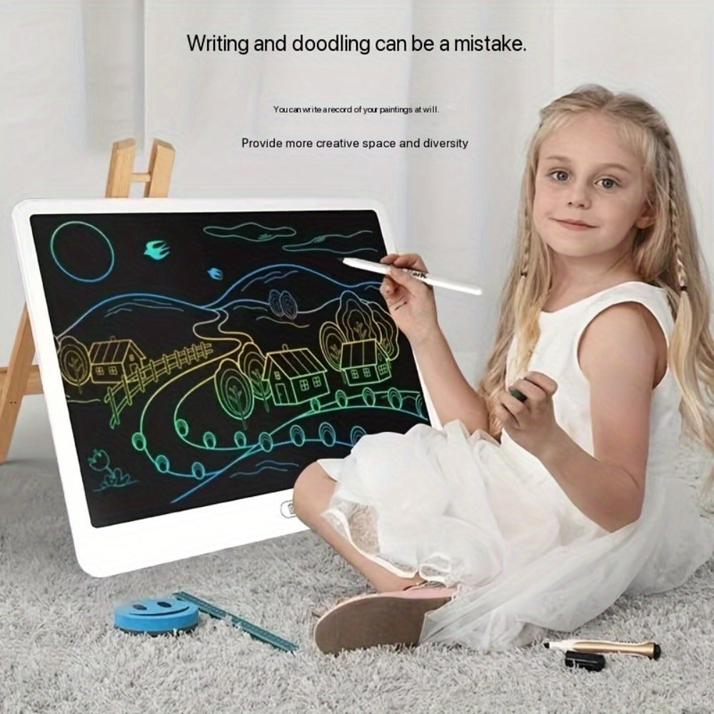 LCD Doodle Board 16 Inch with Stand – Flexible Screen Eye Protection, Portable Educational Drawing Toy for Kids & Adults, Home School Office Travel, White Pink Sky Blue
