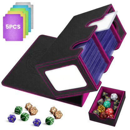 Trading Card Storage Box With Commander Display, Holds 300+ Single-Sleeved Cards, Double Deck Case For TCG, CCG Includes Dice Tray, 5 Dividers & 1 Hard Sleeve