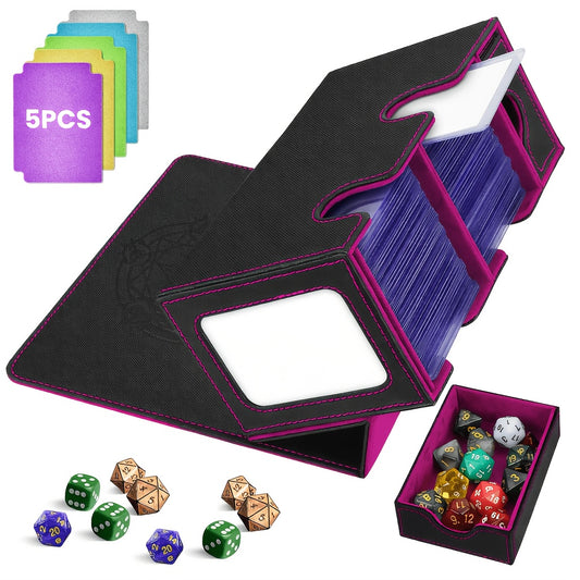 Trading Card Storage Box With Commander Display, Holds 300+ Single-Sleeved Cards, Double Deck Case For TCG, CCG Includes Dice Tray, 5 Dividers & 1 Hard Sleeve