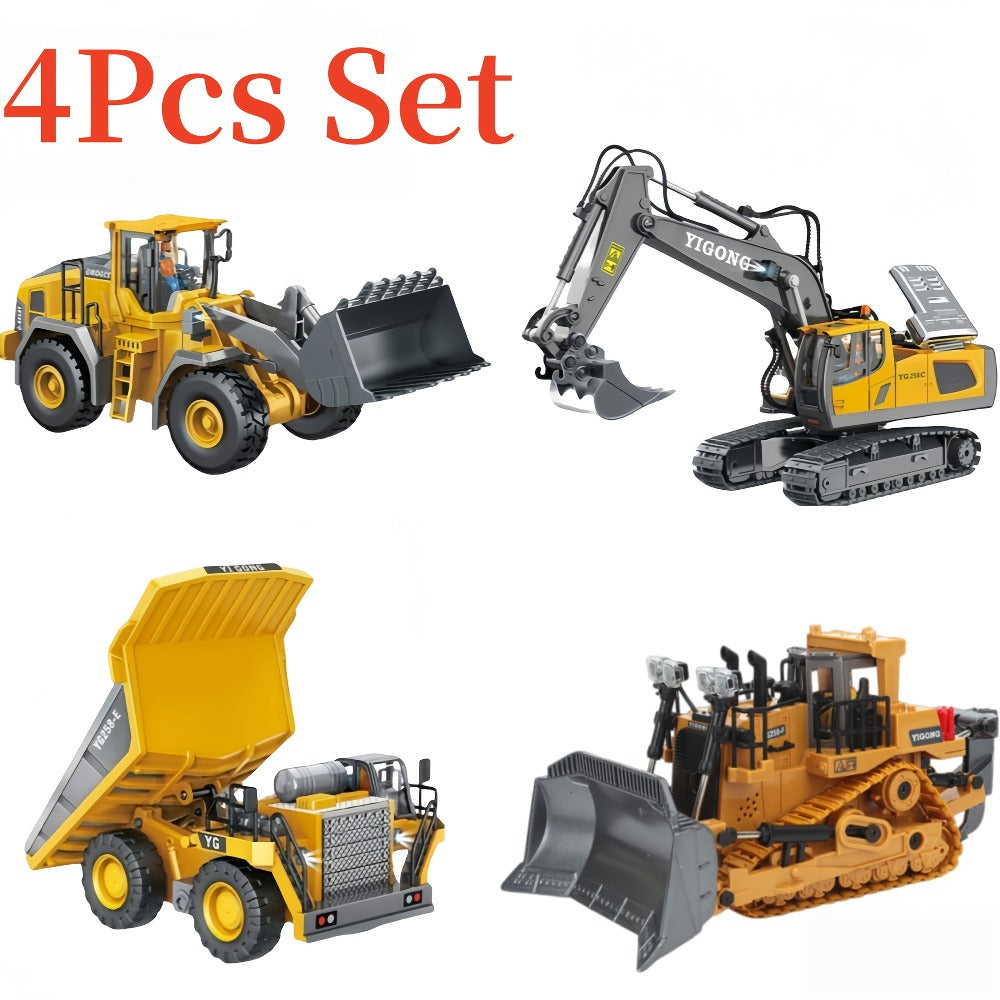 RC Construction Vehicle Set 2-4 Piece – 2.4G 12-Channel Remote Control Excavator, Dump Truck, Bulldozer & Loader, Alloy & Plastic RC Construction Equipment for Kids, Birthday Christmas Gift