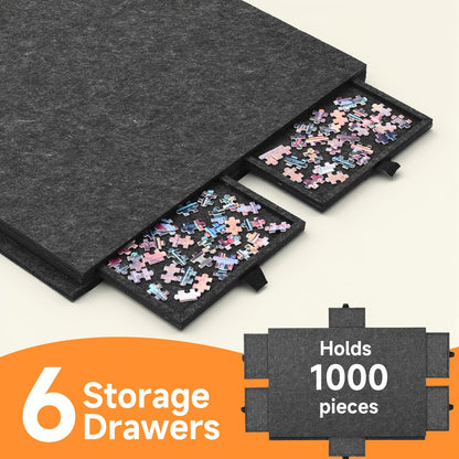 Foldable Puzzle Board Felt Mat, Suitable for Up to 1000pcs, Comes with 6 Drawers