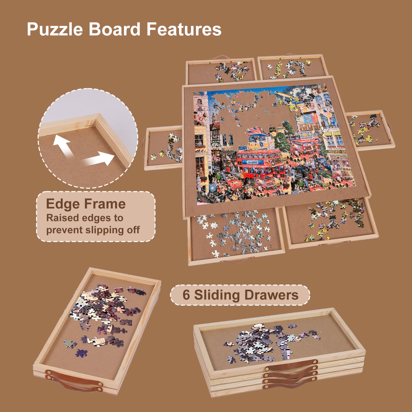 Large 35“x27” Rotating Puzzle Table with Easy Pull Handle Drawers, Puzzle Organizer Board for Adults and Seniors