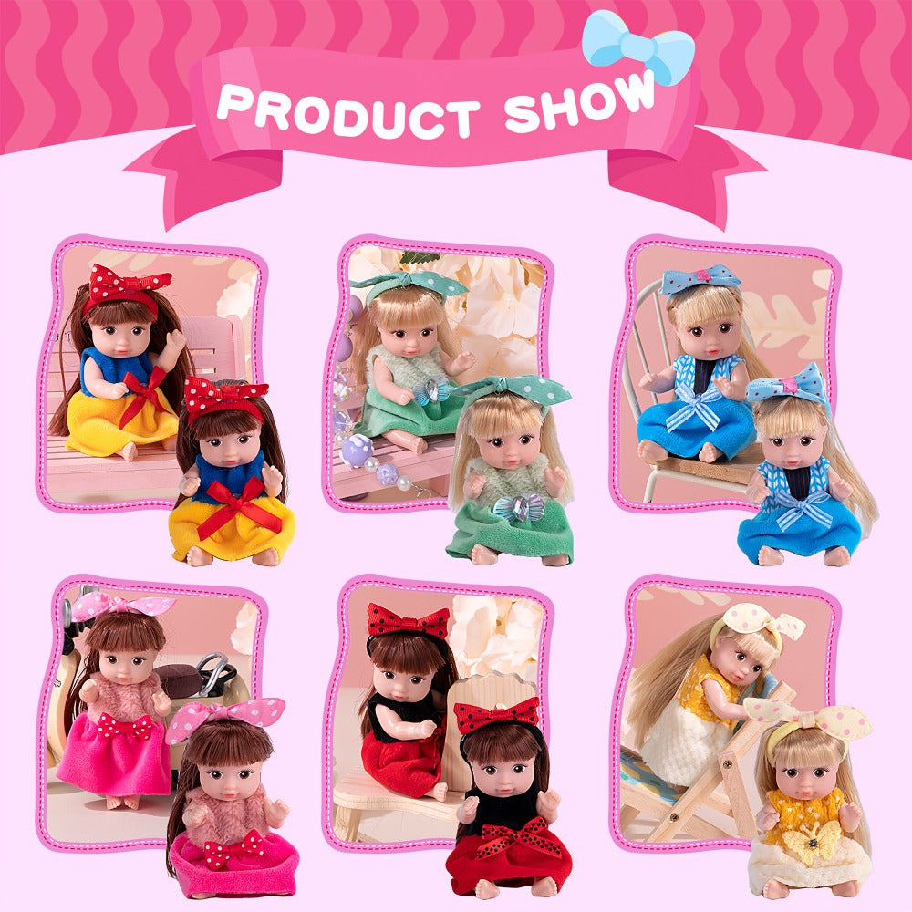 Mini Fashion Dolls 6 Pack 4 Inch Collectible Doll Set with Stylable Hair Rotatable Limbs & Cute Outfits – 6 Unique Dolls in Gift-Ready Box, Toy for Girls Ages 3+ Birthday Christmas Party Favor
