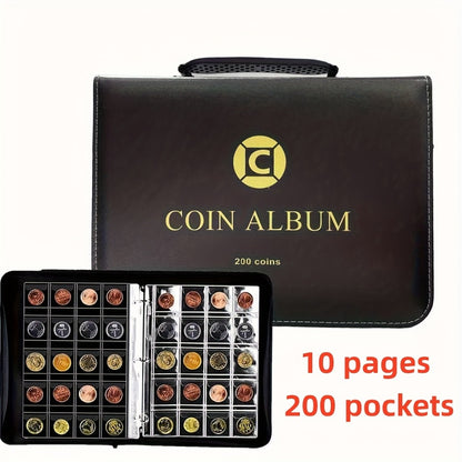 Coin Collection Book with Zipper & Handle 200/320 Pockets – 10/20 Page Coin Storage Album for Currency & Commemorative Coins, Fits 20/25/27/30mm Coins, Black & Blue