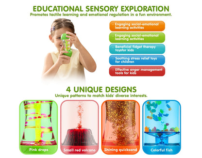 4-Pack 4 Unique Design Fidget Tube Toys for Kids, Relax Toy, Sensory Tubes, Speech Relax Materials, Calming Toys for Children with Autism, Calm Down Corner Supplies, Multi-item Fidget Toy Pack, Birthday Christmas Presents for Kids