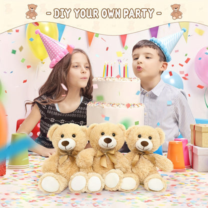 8 Bulk Teddy Bears, Small Khaki Plush Toys, Stuffed Animals in Bulk, Small Soft Bears, Plush Decorations for Weddings, Birthdays, Christmas, And Parties