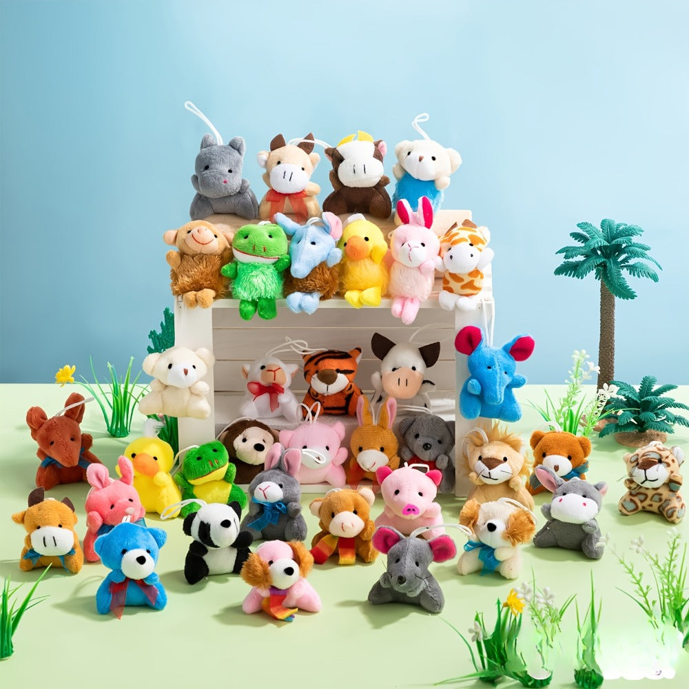 Mini Animal Plush Toy Assortment 36 Pack — 3 Inch Bulk Stuffed Animals with Keychain, Party Favors for Kids, Carnival Prizes, Pinata Fillers, Goody Bag Stuffers, Birthday Christmas Classroom Rewards