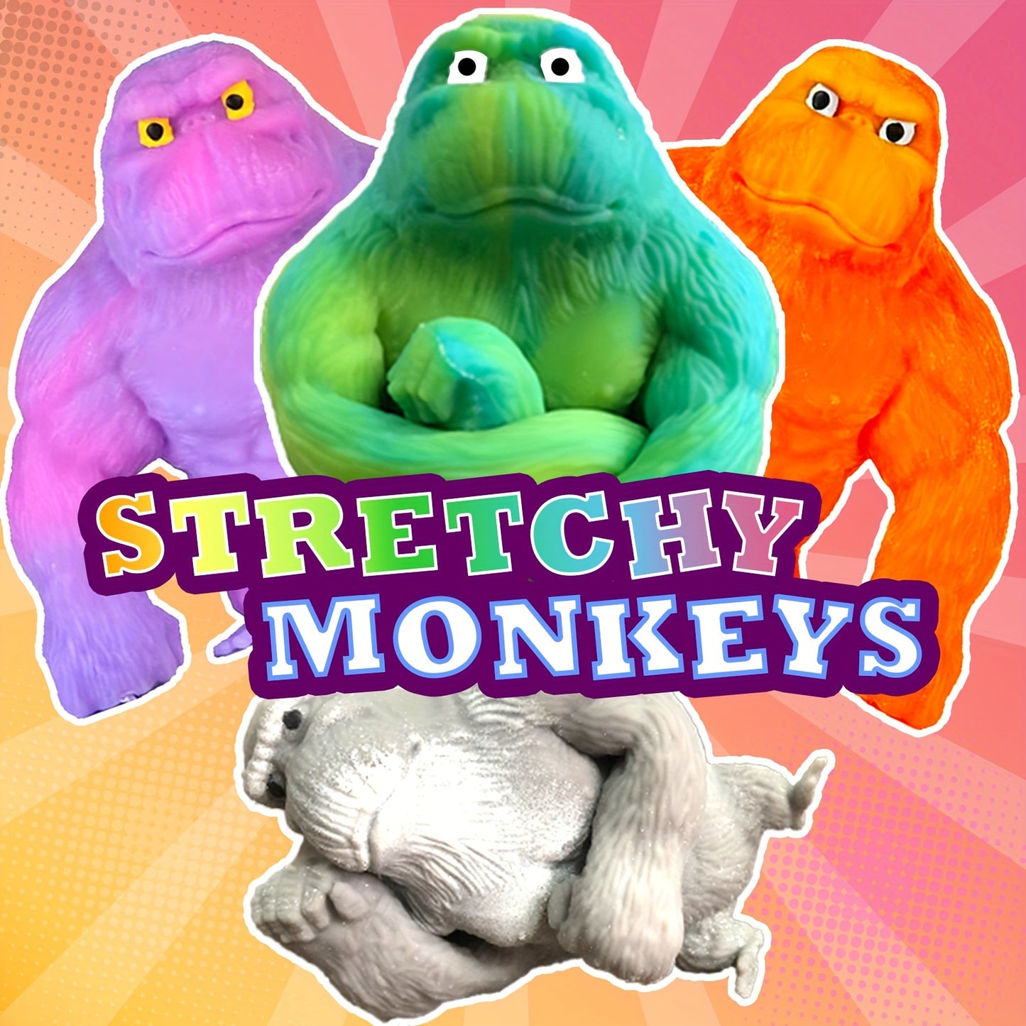 [4PCS Squishy Monkeys] 4PCS/PACK Mega Gorilla Squishy Monkey Stretchy Squishy Funkee Monkee Mega Gorillas - Stretch, Squish, And Even Squeeze - The Filling Material Is PVA Sponge, Not Sand. Random Color
