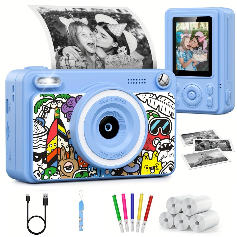 Kids Instant Print Camera - 1080P HD, 5 Rolls Paper And 32GB Card, Ideal Gift for Boys And Girls Age 3-14