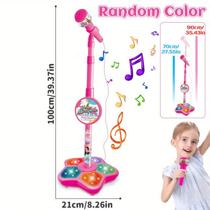 1 Set Kids Karaoke Microphone Toys - Kids Microphone Amplified Music Kids Microphone Random Print With Stand Analog Standing Karaoke Kids Singing Toys