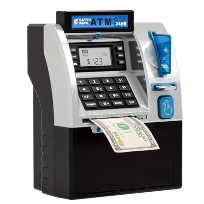 Electronic ATM Kids Piggy Bank with Password – Banknote & Coin Savings Bank for Boys Girls, Birthday Gift, Christmas Gift, Interactive Money Bank Toy, Black & Blue