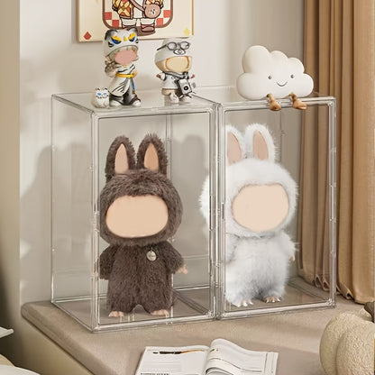 Extra Large Acrylic Display Case, Clear Organizer Box Plastic Holder with Magnetic Door for Figures, Plushies and Models, fit for LABUBU