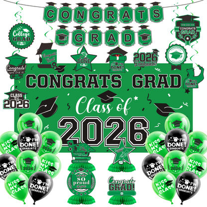 Graduation Decorations Class Of 2026, Golden Themed Graduation Decorations Set, Class Of 2026 Backdrop Banner, Graduation Hanging Swirl, Balloons And Honeycomb Supplies For Graduation Party