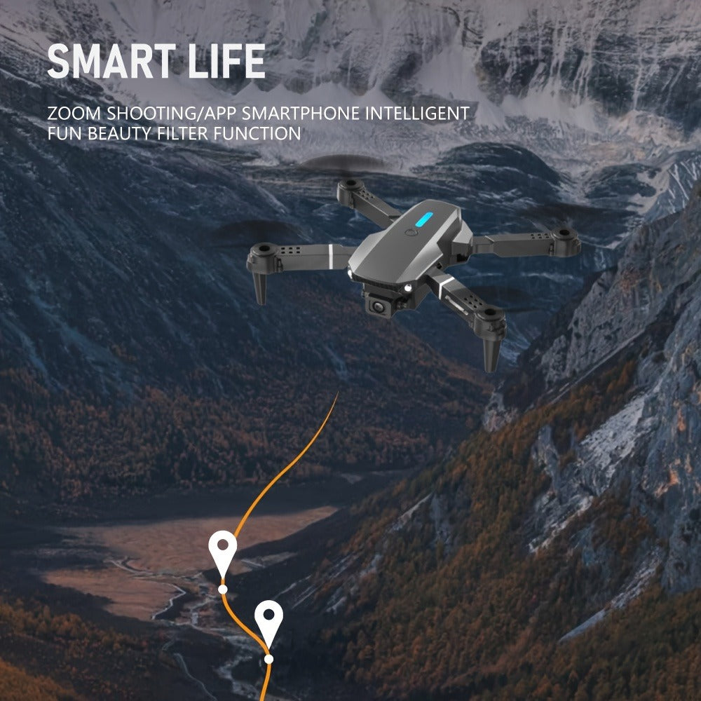 E88 Dual Camera Drone with 360° Stunt Flip & Surround Flight – Optical Flow Positioning, Intelligent Height Hold, Foldable Portable Body, 500mAh Battery, Indoor Outdoor RC Quadcopter for Adventure