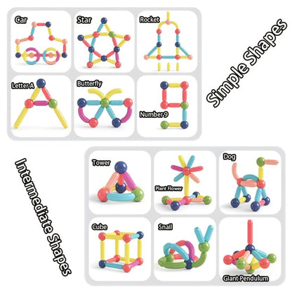 Magnetic Building Sticks Set 62 Pcs – 360° Rotating Oversized Magnetic Tiles Balls Educational 3D STEM Toy Kids Ages 3+ Build Castles Cars Shapes Birthday Christmas Gift