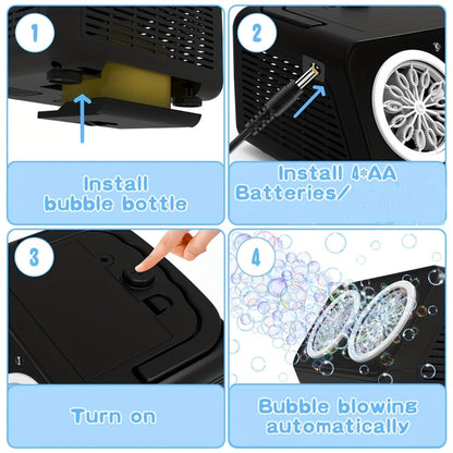 Electric Bubble Maker with 10X Bubble Solution – Dual Fan 20000+ Bubbles Per Minute Machine for Kids, Outdoor Birthday Party Toy for Boys Girls, Battery Operated Bubble Blower White or Black