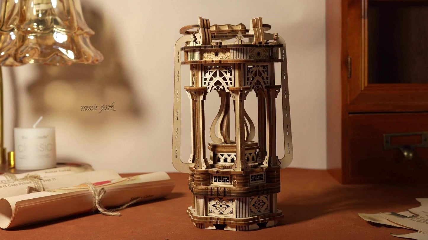 LED Wooden Lantern Model Kit – Rotating Mechanical 3D Wooden Puzzle for Adults & Teens, Glowing Vintage Desk Decor Display, Unique Christmas Birthday Gift for Puzzle Lovers & Craft Enthusiasts