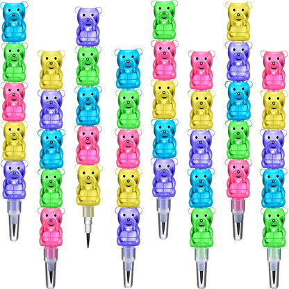 Bear Stackable Pencils 5-in-1 HB 59pcs No Sharpening Needed – Cute Cartoon Multicolor Snap Together Pencil Set Party Favor School Supply Gift for Kids Ages 4+ Birthday Easter Christmas