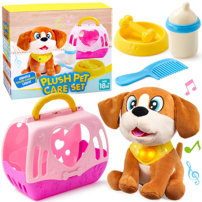 SYNCFUN Interactive Plush Dog Toy Suitable for Kids with Carrier & Accessories - Responsive Puppy with Music, Lights & Sounds, Soft Pet for Gifts, Birthday Presents for Girls 18 Months+