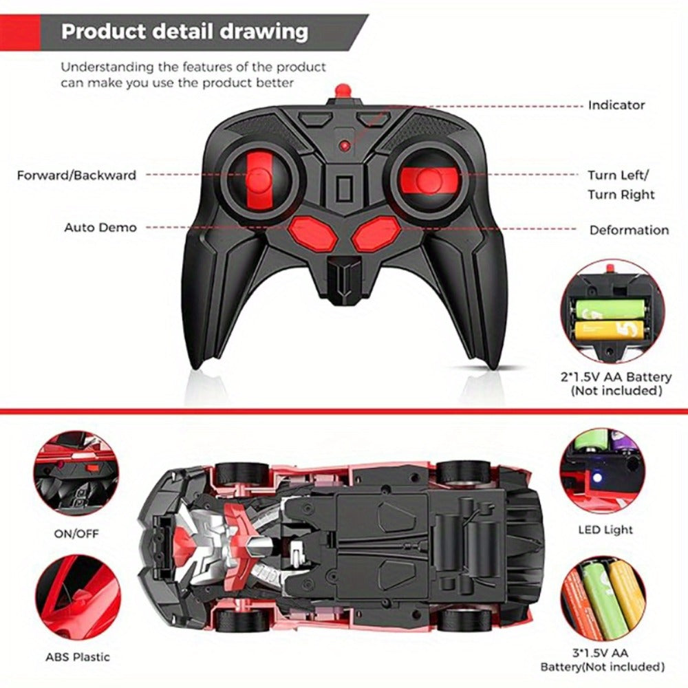 1:18 Deformation RC Robot Car for Kids – One-Button Transform Remote Control Stunt Car with 360° Rotating Drift, Educational Toy for Boys & Girls Ages 3+, Birthday Gift (Red)