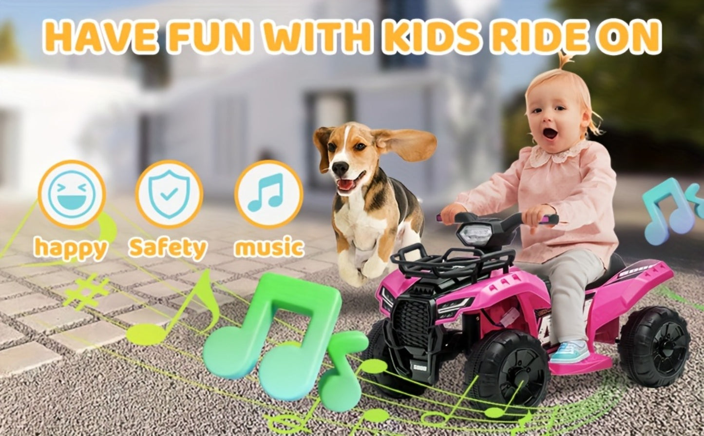 6V Kids Ride On ATV 4-Wheeler Quad Electric Toy Car for Toddlers 18-36 Months Boys Girls Best Birthday Gift with Treaded Tires Push Button Go